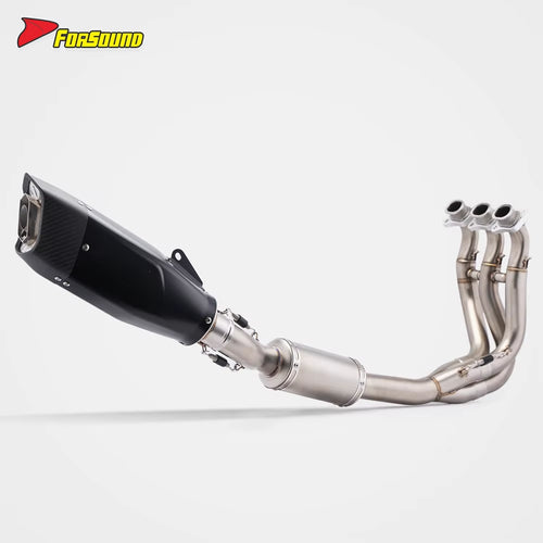 New FORSOUND Trident660 2020-2025 Dual Sport Black Stainless Steel Full Exhaust Pipe Carbon Fiber Rear Exhaust Right Side OEM