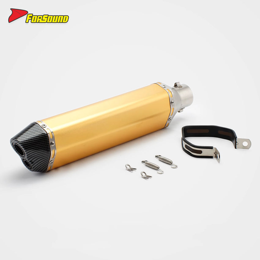 RS Original Modified Universal Stainless Steel New Exhaust Pipe Gold Body Lengthened Hexagonal Double Hole Tail Section 51Mm