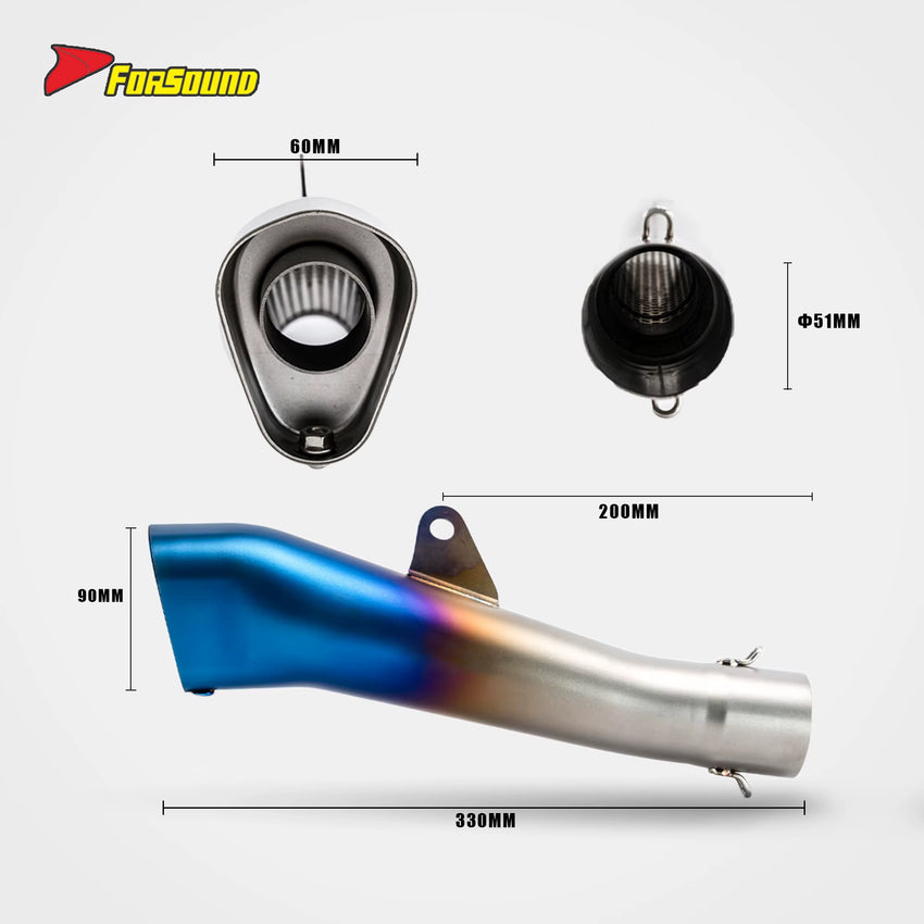 FORSOUND 675SR New Torch-Style Stainless Steel Exhaust Pipe with Blue Burnt Titanium Alloy Front & Middle Section