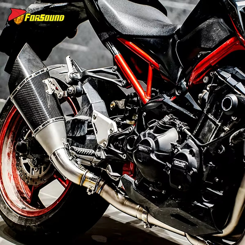 FORSOUND Kawasaki Z900 Exhaust Carbon Fiber Stainless Steel Dominator Style Mid-Rear Section Deep Four-Cylinder Exhaust Note