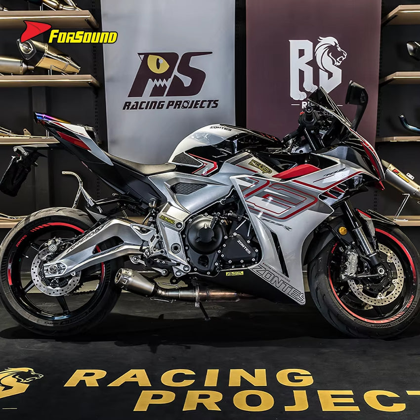 For ZONTES 703RR 2023-2025 Embossed Exhaust Pipe Slip-On Muffler Section Escape Zontes 703Rr Supersport Racing OEM Gp.Style