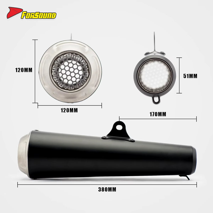 RS Original Universal Modified Motorcycle Exhaust Pipe Stainless Steel Black Body GP Honeycomb Net Tail Silencer 51Mm New