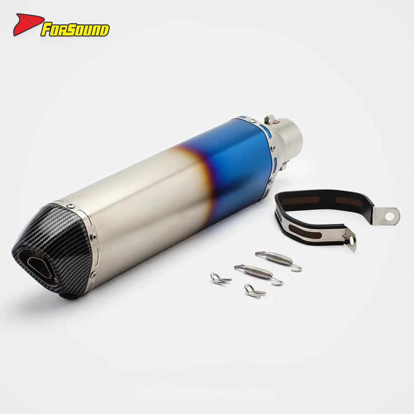 RS Original Modified Universal Stainless Steel Exhaust Pipe Half Blue Extended Hexagonal Single Hole Tail Section 51Mm New