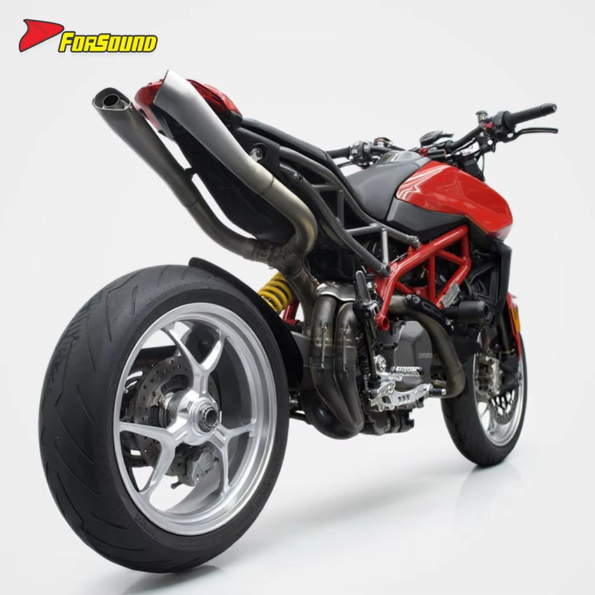 For Ducati Hypermotard 950 2019-2025 Silvery White Stainless Steel Motorcycle Dual-Exit Exhaust Pipe Torch-Style Customizable