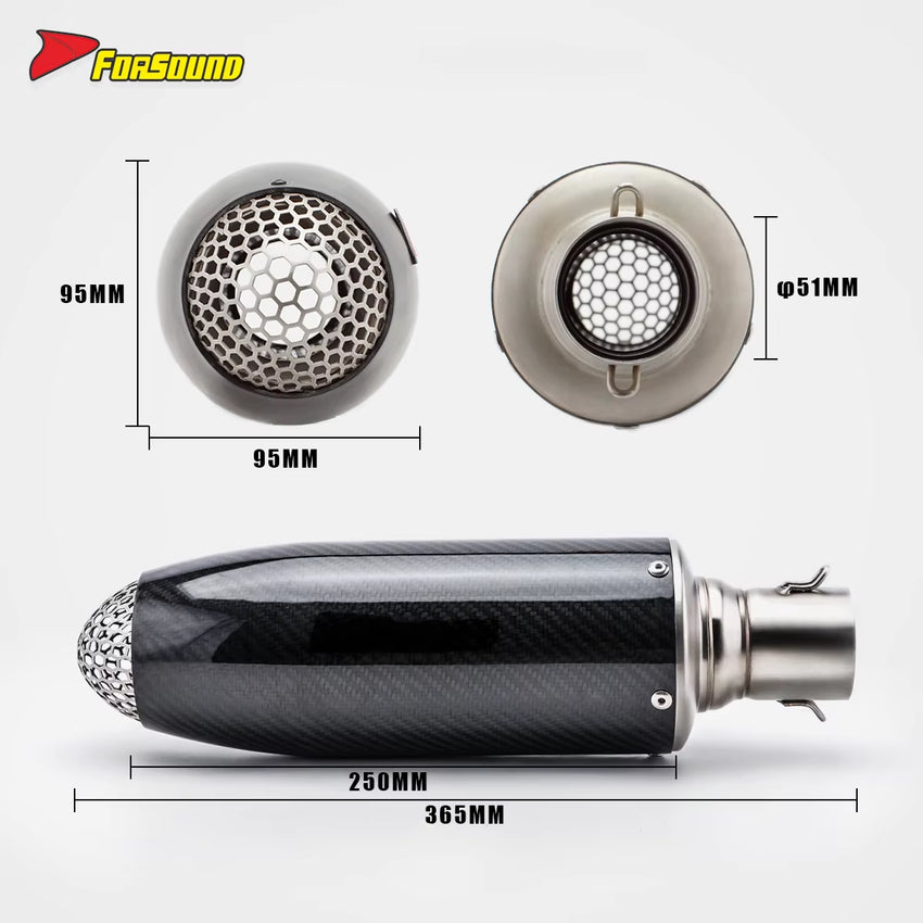 RS Original Universal Carbon Fiber 51Mm Caliber Motorcycle Exhaust Pipe New Slip-On Muffler with Box Packaging