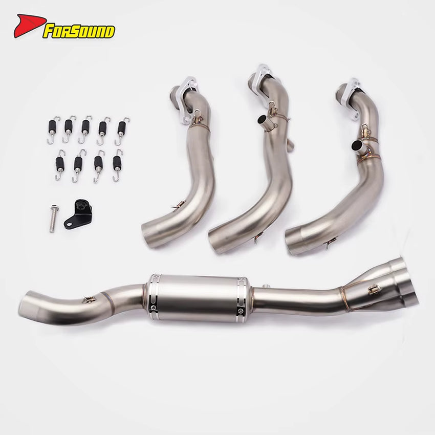 New for Trident 660 2020-2025 Stainless Steel Front Middle & Carbon Fiber Rear Exhaust Pipes Retrofit/Upgrade Compatible