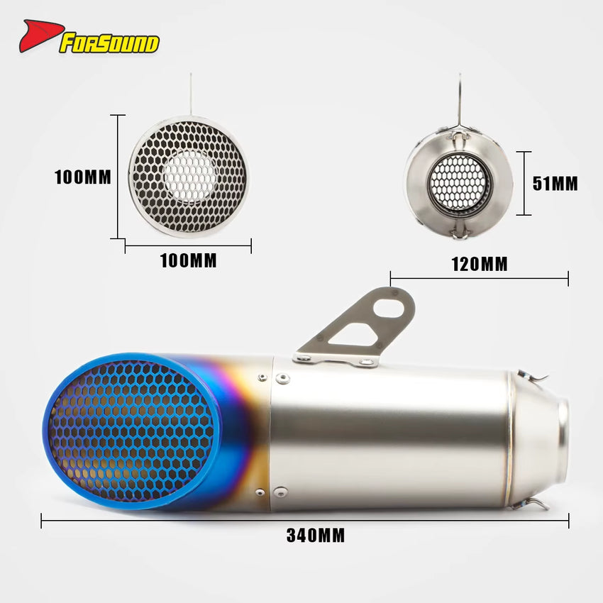 Stainless Steel 51Mm Honeycomb End Can Exhaust Pipe Universal Motorcycle Pipe