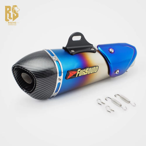 RS Original Universal Modified Motorcycle Exhaust Pipe Stainless Steel Frosted Carbon Fiber Baked Blue Small Inclined