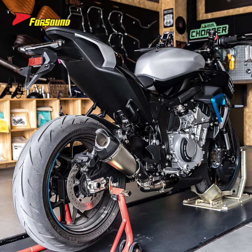 New FORSOUND 675Srr At2-Style Silver/Black Stainless Steel Carbon Fiber Tailpipe Full Exhaust System Direct Bolt-On Installation