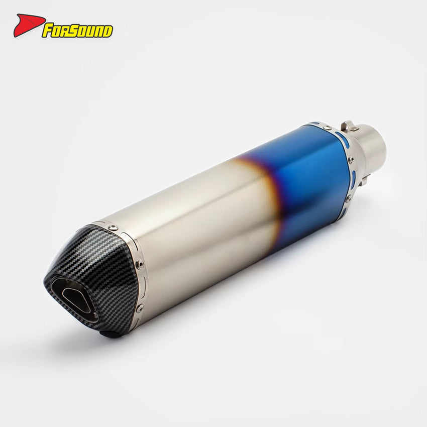 RS Original Modified Universal Stainless Steel Exhaust Pipe Half Blue Extended Hexagonal Single Hole Tail Section 51Mm New