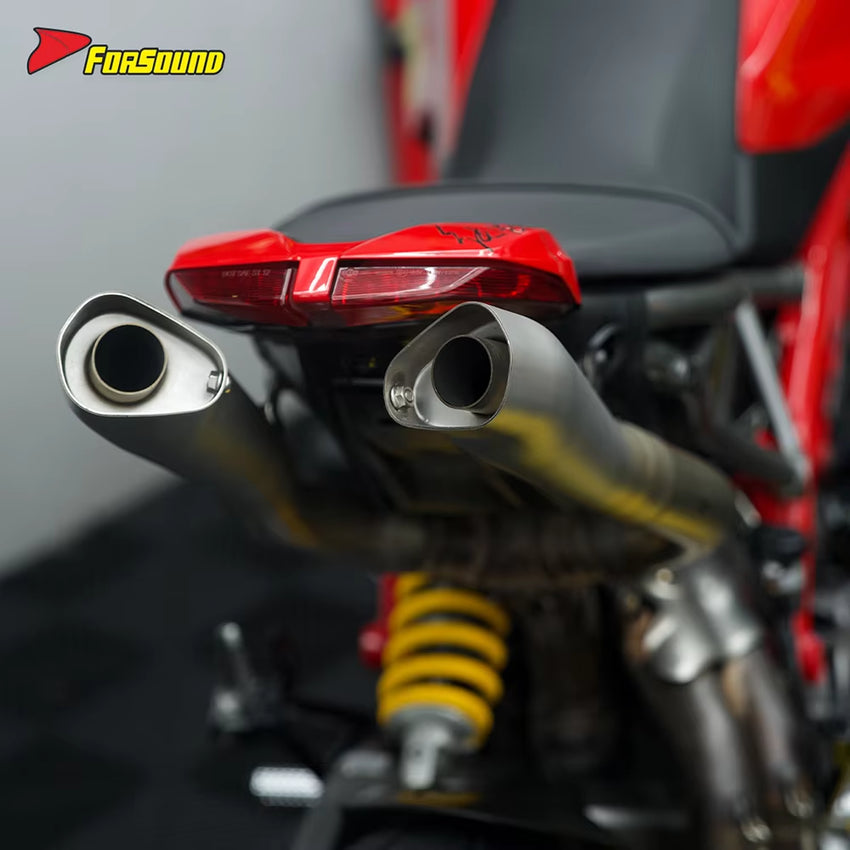 For Ducati Hypermotard 950 2019-2025 Silvery White Stainless Steel Motorcycle Dual-Exit Exhaust Pipe Torch-Style Customizable