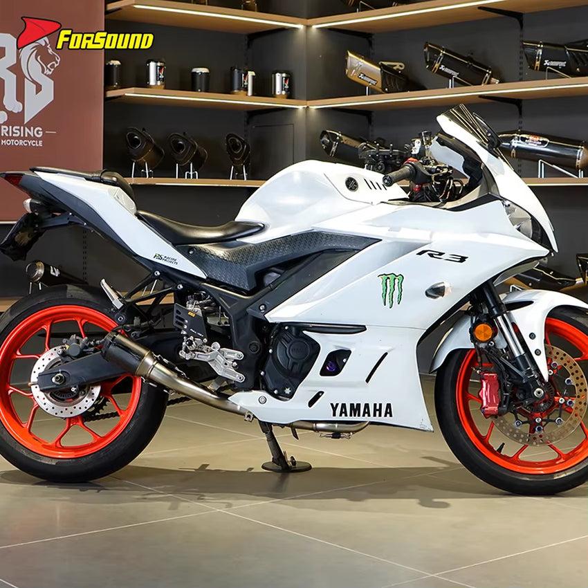 Yamaha R3 Dual Sport Motorcycle Exhaust Side Exit Carbon Fiber Stainless Steel Front-Mid Section Exhaust Pipe Compatible Rear