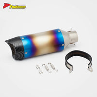 RS Original Universal Modified Exhaust Pipe for Motorcycle Stainless Steel Frosted Carbon Fiber Baked Blue Tail 51MM Caliber
