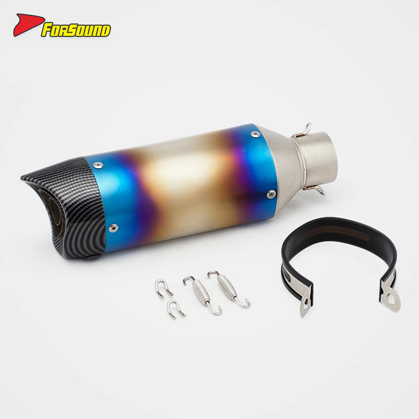 RS Original Universal Modified Exhaust Pipe for Motorcycle Stainless Steel Frosted Carbon Fiber Baked Blue Tail 51MM Caliber