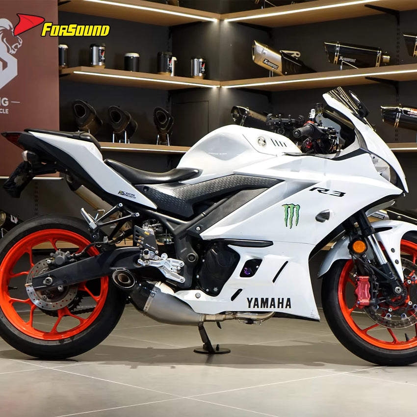 For Yamaha R3 Exhaust Fit 2015-2025 Street Bike Motorcycle Stainless Steel Bottom-Exit Carbon Fiber Air Outlet Deep Sound OEM