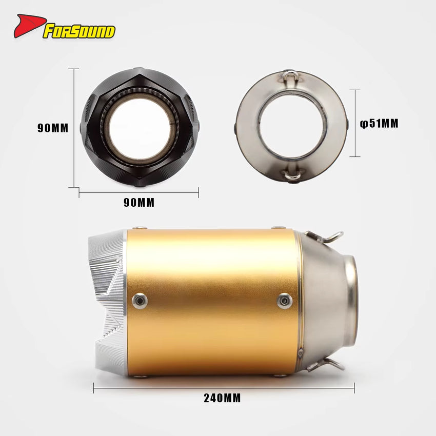 New Forsound/Sound RS Original Embossed Gold Stainless Steel Exhaust Pipe Modified Universal Motorcycles 60Mm 450SR 500 RS660