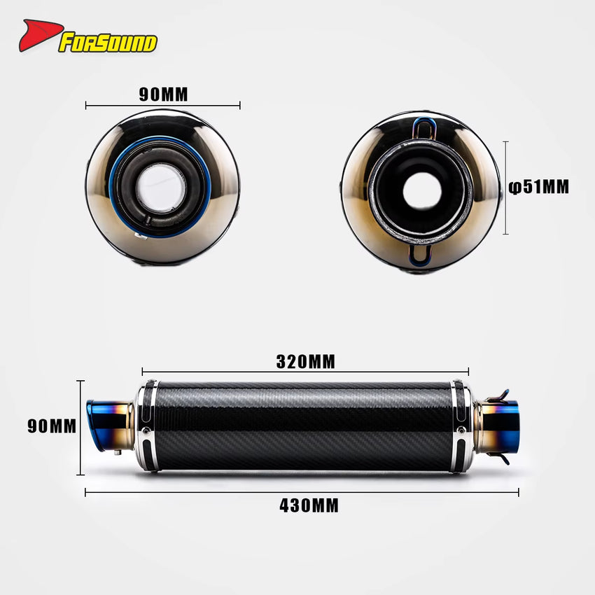 Stainless Steel Carbon Fiber 51Mm over Retro Long End Can Exhaust Pipe for Universal Motorcycle Pipe