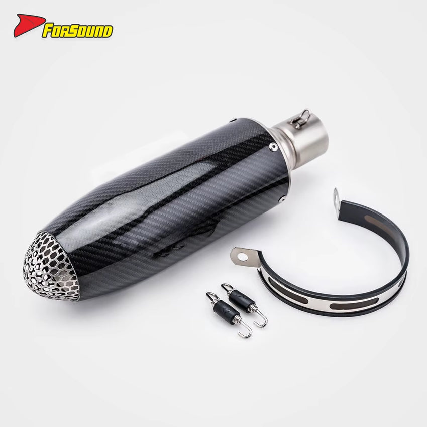 RS Original Universal Carbon Fiber 51Mm Caliber Motorcycle Exhaust Pipe New Slip-On Muffler with Box Packaging