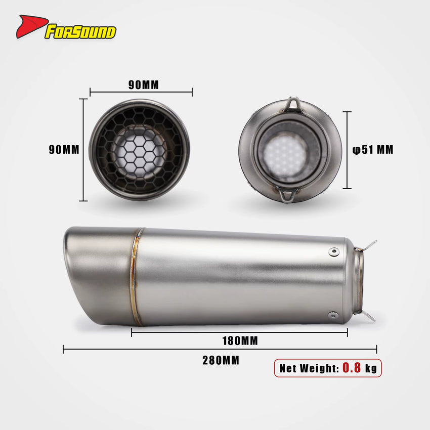 New Universal FORSOUND 51Mm Stainless Steel Spark Grid-O Exhaust Racing Slip-On Muffler Aggressive Sound Horsepower Boost Fits