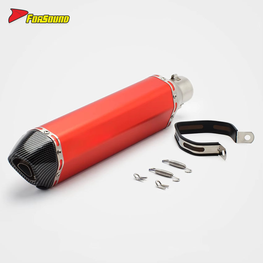 RS Original Modified Universal Stainless Steel Muffler Exhaust Pipe 51Mm Single Hole Tail Section Red Body New Condition