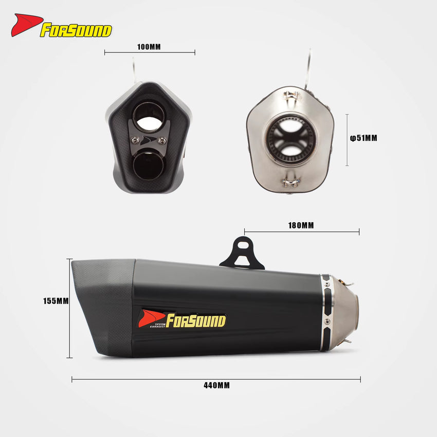New Condition Universal Black Spray Paint Stainless Steel 51Mm Caliber Motorcycle Exhaust Muffler Fit MT03 450SR MT09 Z400 CB400
