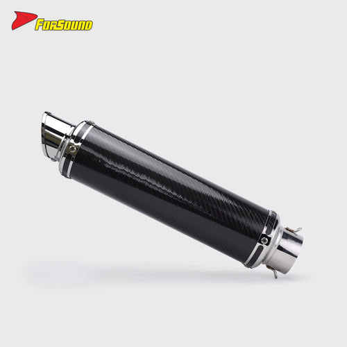 New Universal 60Mm Retro Mid Slash Cut Tip Glossy Carbon Fiber FORSOUND Exhaust Muffler Includes Muffler/Clamp Motorcycle