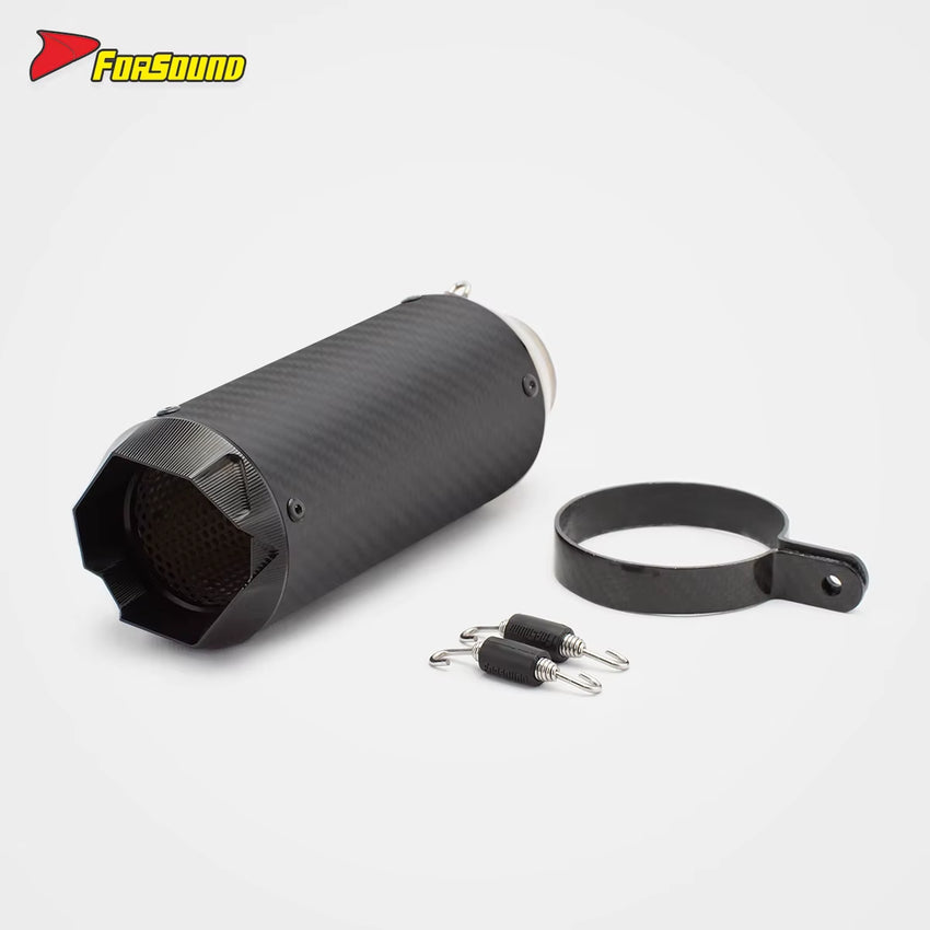 RS Original 703RR Embossed Carbon Fiber Motorcycle Exhaust Pipe Modified Tail Section Black Mouth Stainless Steel 675NK 51Mm End