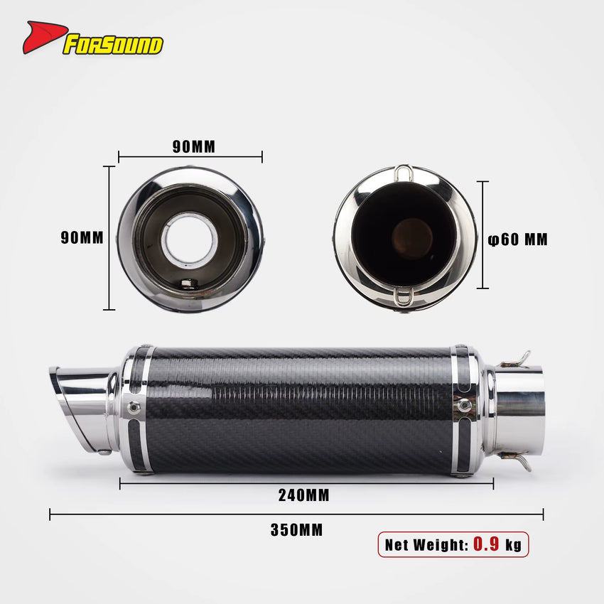 New Universal 60Mm Retro Mid Slash Cut Tip Glossy Carbon Fiber FORSOUND Exhaust Muffler Includes Muffler/Clamp Motorcycle