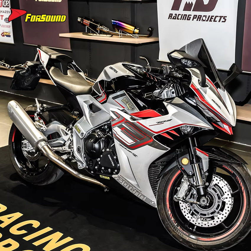 For ZONTES 703RR Full Side-Exit Motorcycle Exhaust System Street Dual Sport Bike Sound Tuning AK R1 Model Escape Zontes 703Rr