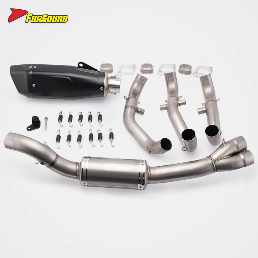New FORSOUND Trident 660 2020-2024 Black Exhaust System Stainless Steel & Carbon Fiber Retrofit/Upgrade Kit for Motorcycle