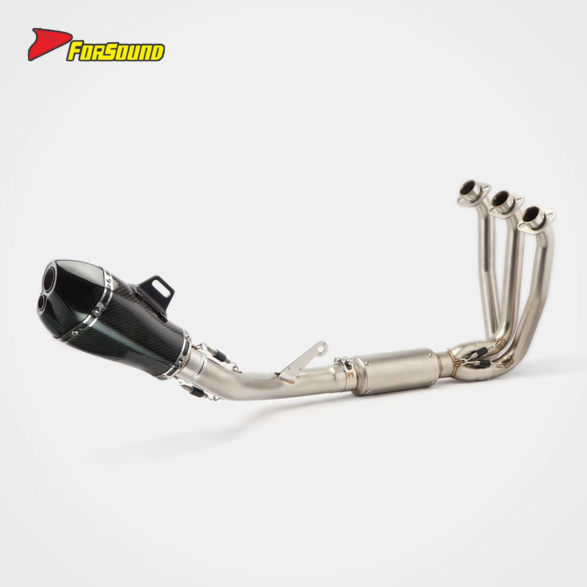 New FORSOUND 675SR Carbon Fiber Stainless Steel Double-Hole Full Exhaust System Deep Triple-Cylinder Sound Sportbike Racing Fit