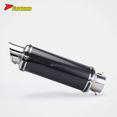New Universal 60Mm Retro Mid Slash Cut Tip Glossy Carbon Fiber FORSOUND Exhaust Muffler Includes Muffler/Clamp Motorcycle