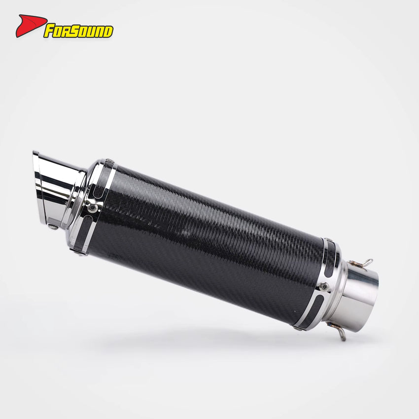 New Universal 60Mm Retro Mid Slash Cut Tip Glossy Carbon Fiber FORSOUND Exhaust Muffler Includes Muffler/Clamp Motorcycle