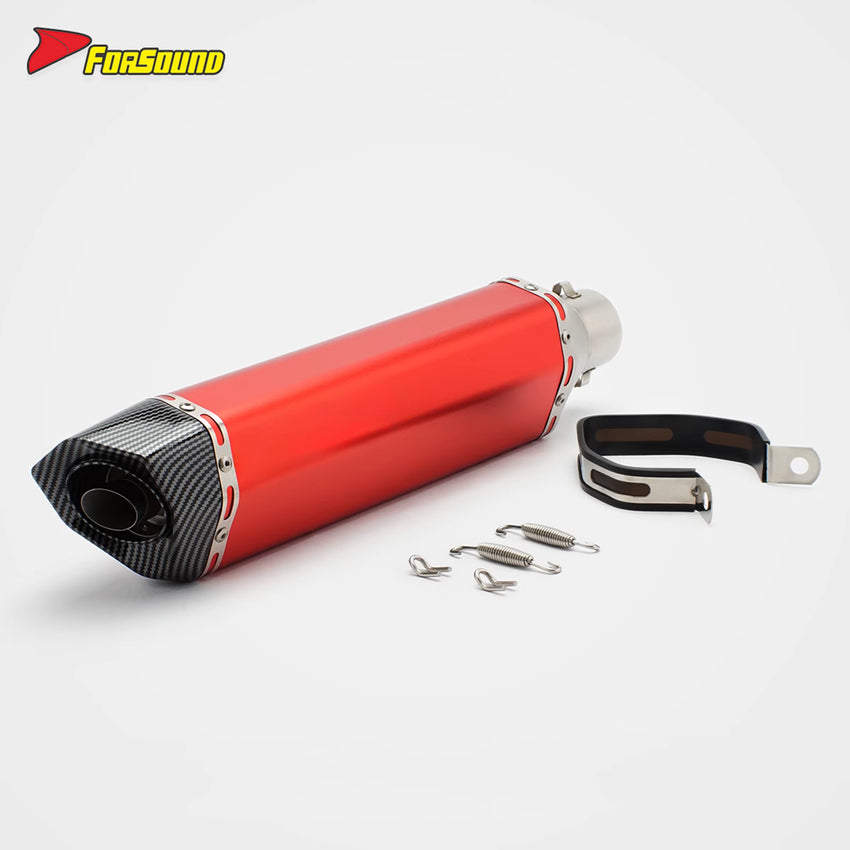 New Forsound RS Original Modified Universal Stainless Steel Muffler 51Mm Red Body Lengthened Hexagonal Hole Motorcycle Exhaust
