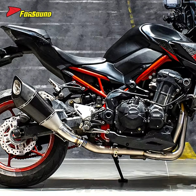 FORSOUND Kawasaki Z900 Exhaust Carbon Fiber Stainless Steel Dominator Style Mid-Rear Section Deep Four-Cylinder Exhaust Note