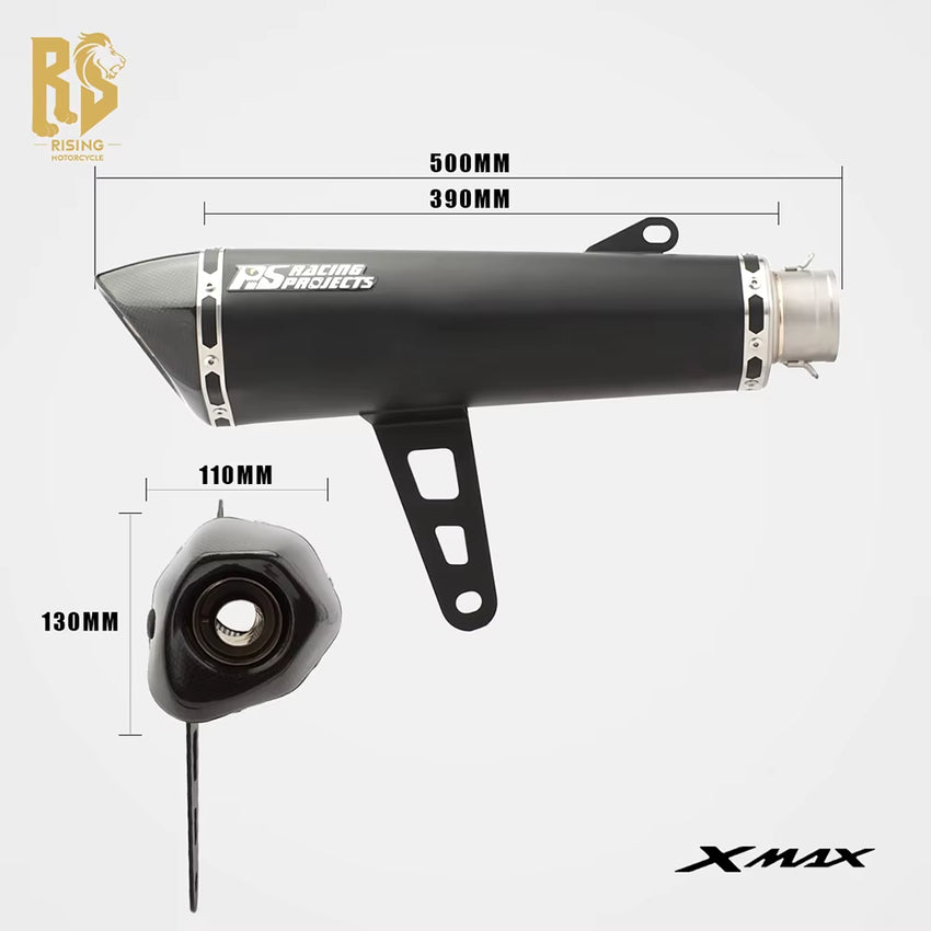 FOR Yamaha XMAX Exhaust 2017-2025 XMAX 300 250 Extended Slant Hexagon round Hole Full Exhaust System Stainless Steel