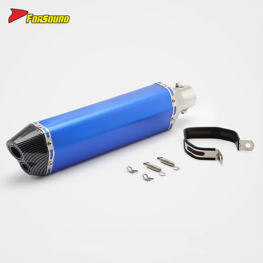 New Forsound RS Original Modified Stainless Steel Exhaust Pipe Universal Blue Body 51Mm Hexagonal Double Hole Tail Section