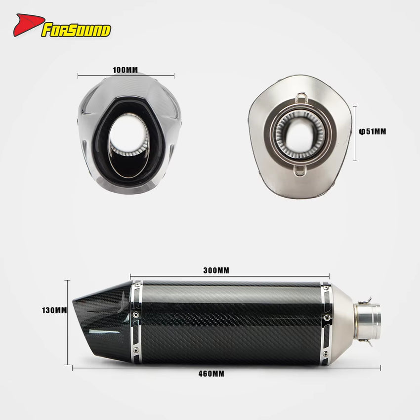 Stainless Steel Carbon Fiber 51Mm Marco Polo Roman Clamp End Can Universal Motorcycle Pipe