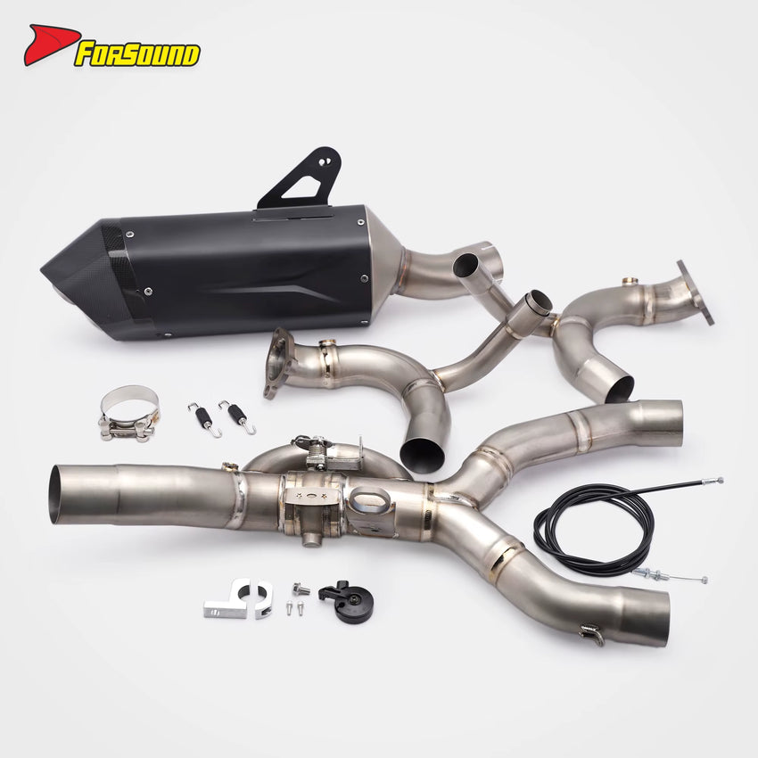 R1300GS for Forsound New Carbon Fiber Cable-Controlled Valve Front-Mid Section Black Aurora Slip-On Full Exhaust System For