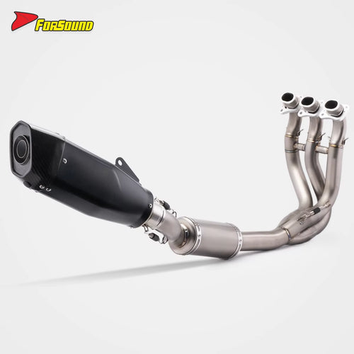New FORSOUND Trident 660 2020-2024 Black Exhaust System Stainless Steel & Carbon Fiber Retrofit/Upgrade Kit for Motorcycle