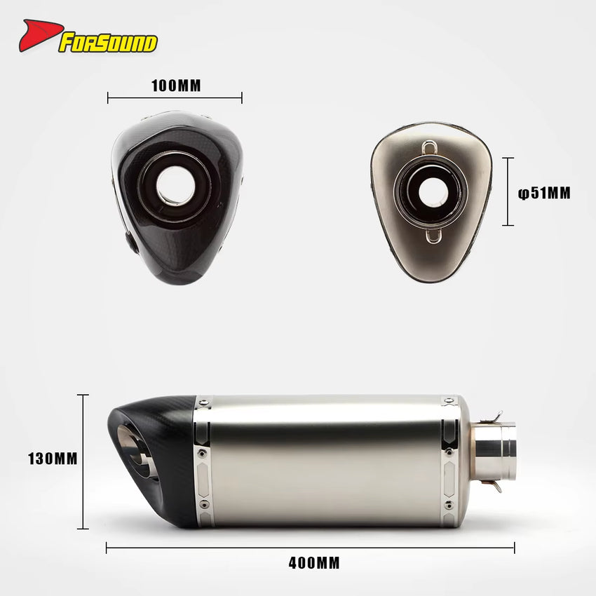 FORSOUND Universal 51Mm Diameter AK K11-Style Slip-On Exhaust Carbon Fiber Stainless Steel Polished Dual Finish Inner Tube For