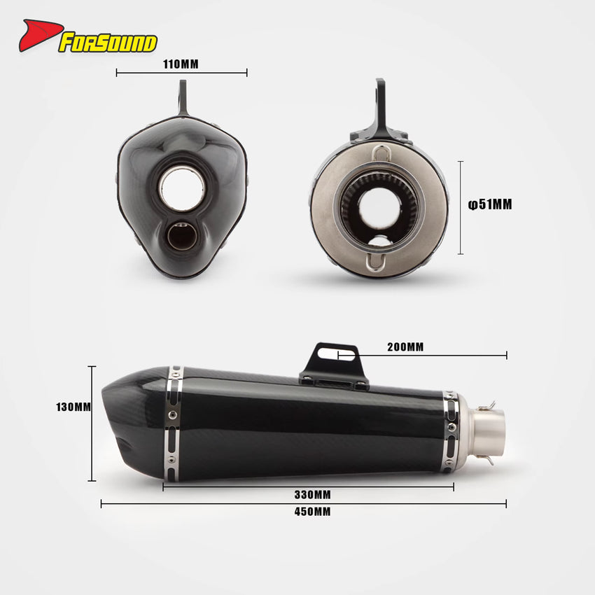 Stainless Steel Carbon Fiber Exhaust End Can Universal Motorcycle 51Mm Pipe Honda Forza 750 Slip-On Exhaust Carbon DB Killer