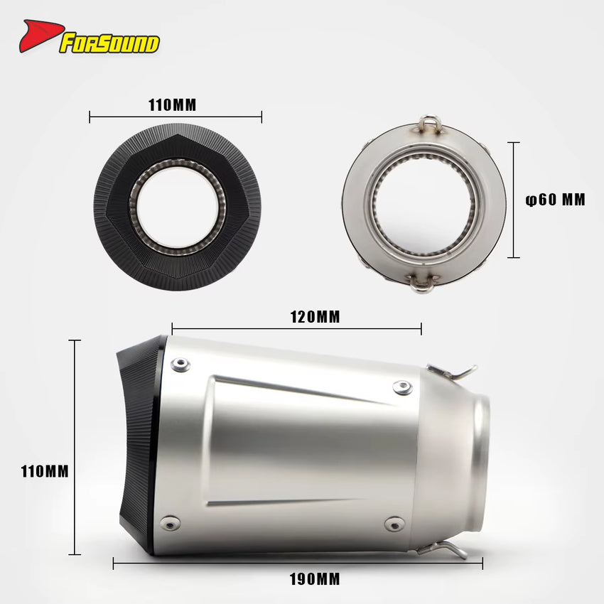 Stainless Steel 60Mm AR Angled Tail Section Exhaust Pipe, Universal Motorcycle Pipe