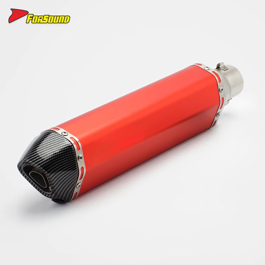 RS Original Modified Universal Stainless Steel Muffler Exhaust Pipe 51Mm Single Hole Tail Section Red Body New Condition