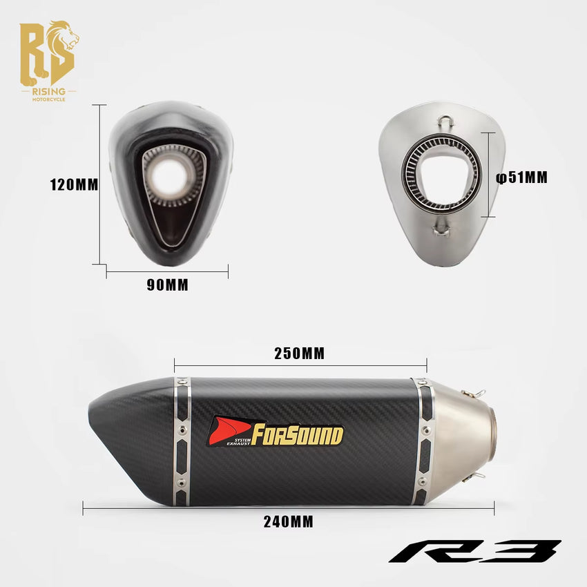 New Condition Stainless Steel 51Mm Exhaust Pipe for Yamaha R3 Exhaust Motorcycle Modified Carbon Fiber Side Whole Section